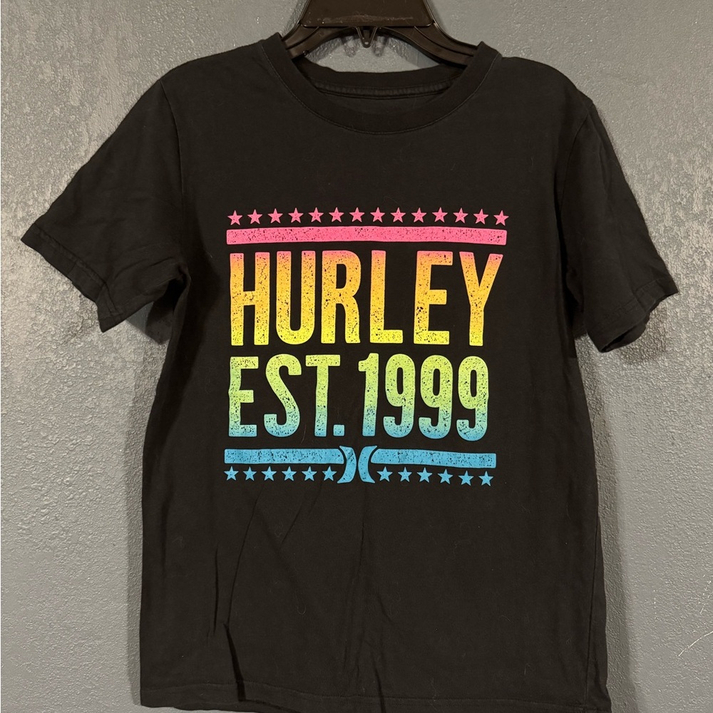 Hurley Black Tee with Multicolor Print